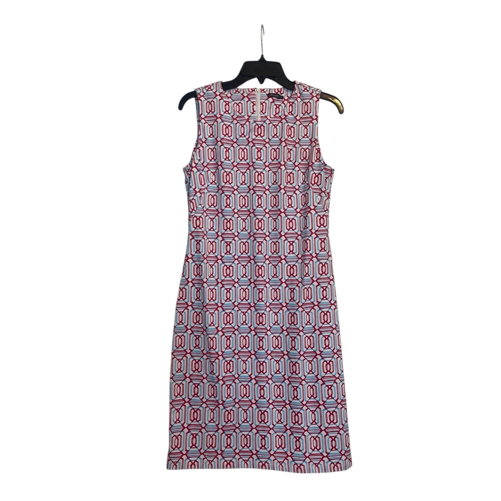 J McLaughlin Sheath Dress S Red Blue Sleeveless Geometric Print Summer Casual